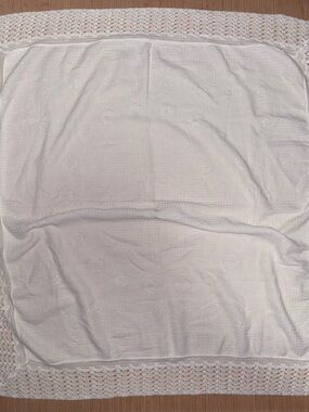 Cream Crochet-Edge Baby Blanket